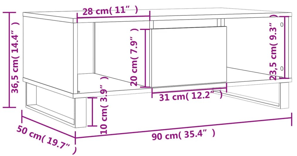 Mesa de centro 90x50x36,5 cm derivados madeira cinzento sonoma