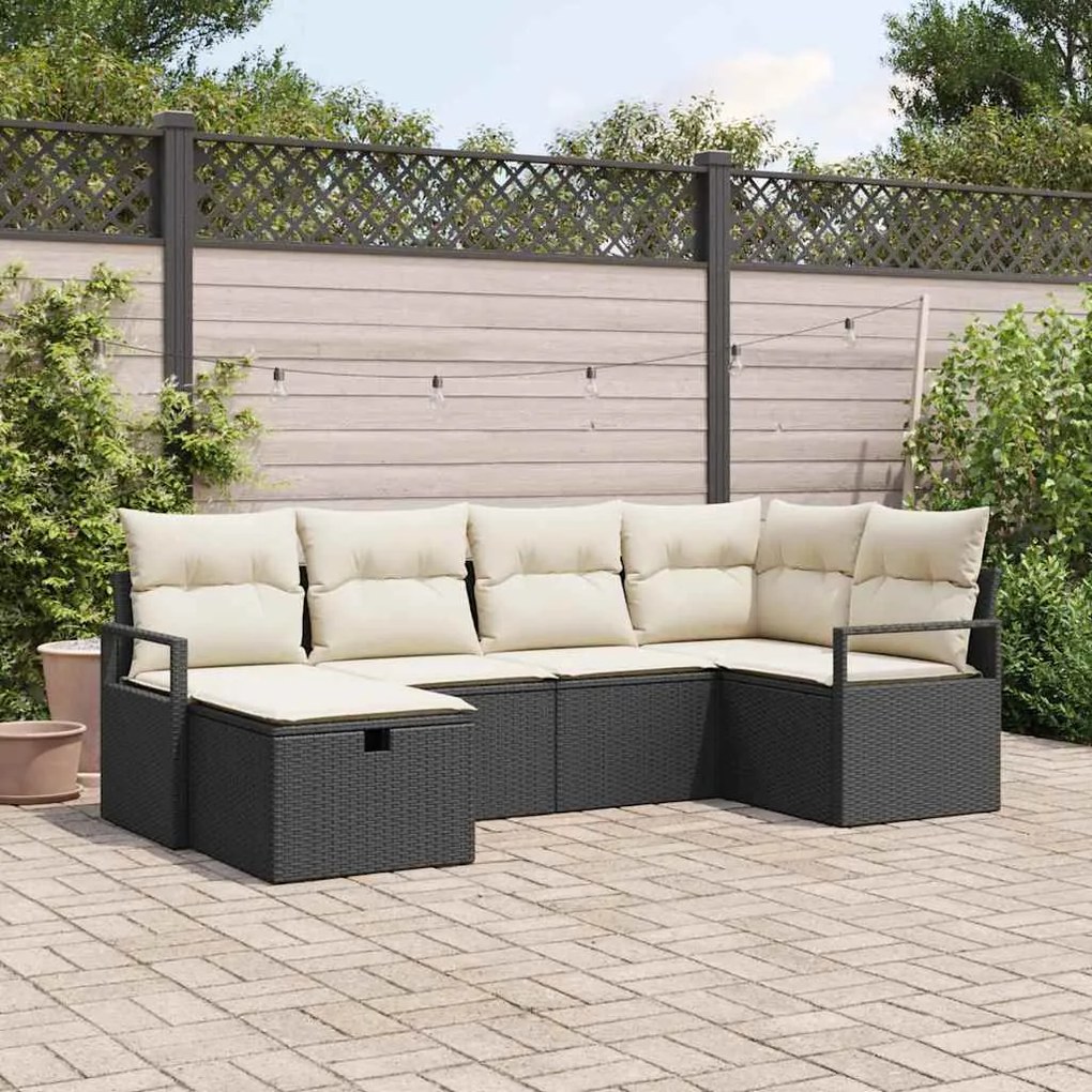 Conjunto de Sofá de Jardim vidaXL 6 Peças com Almofadas Preto Rattan S