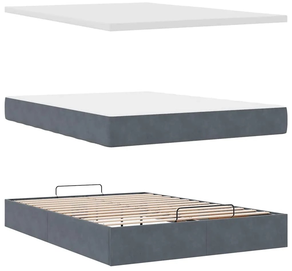 Estrutura de cama otomana com colchão 140x190cm cinzento escuro