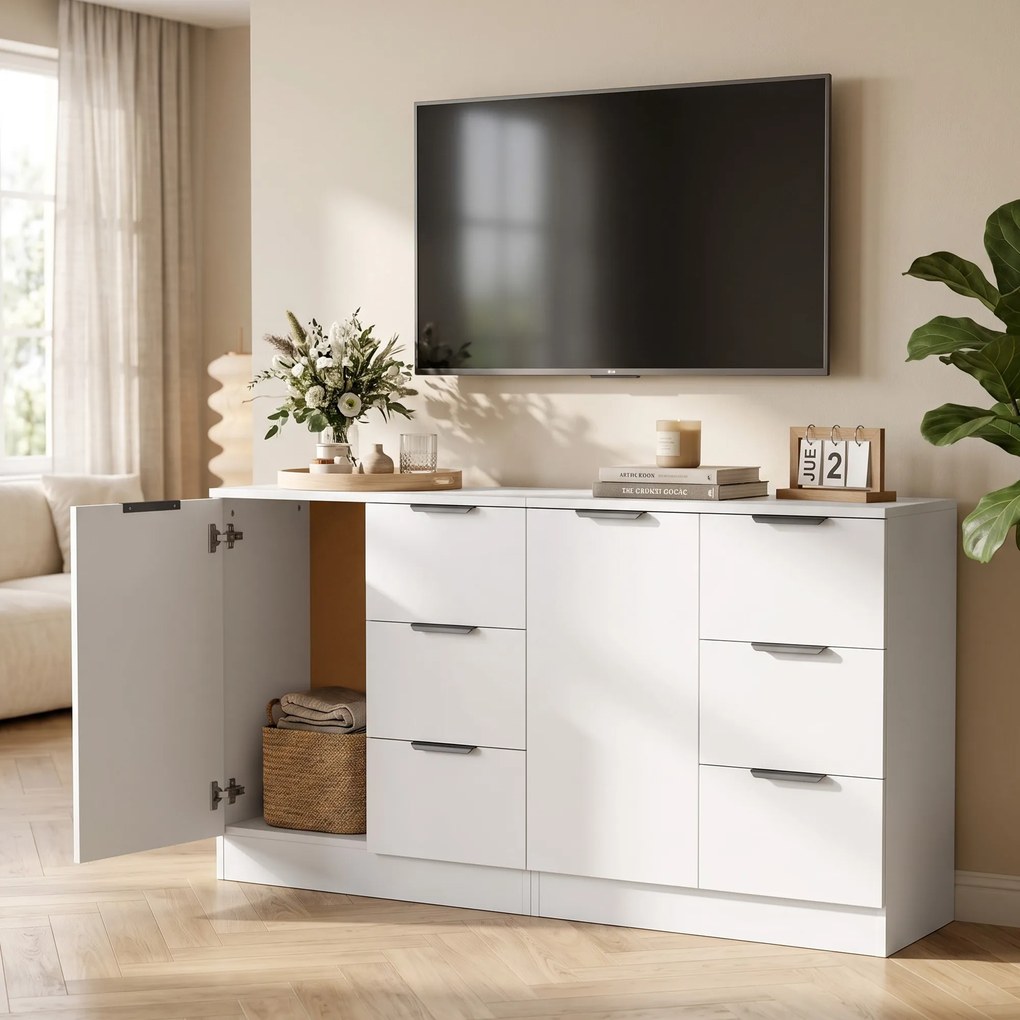 Aparador Estreito com Porta e 3 Gavetas 60x30x70 cm para Entrada ou Sala Branco