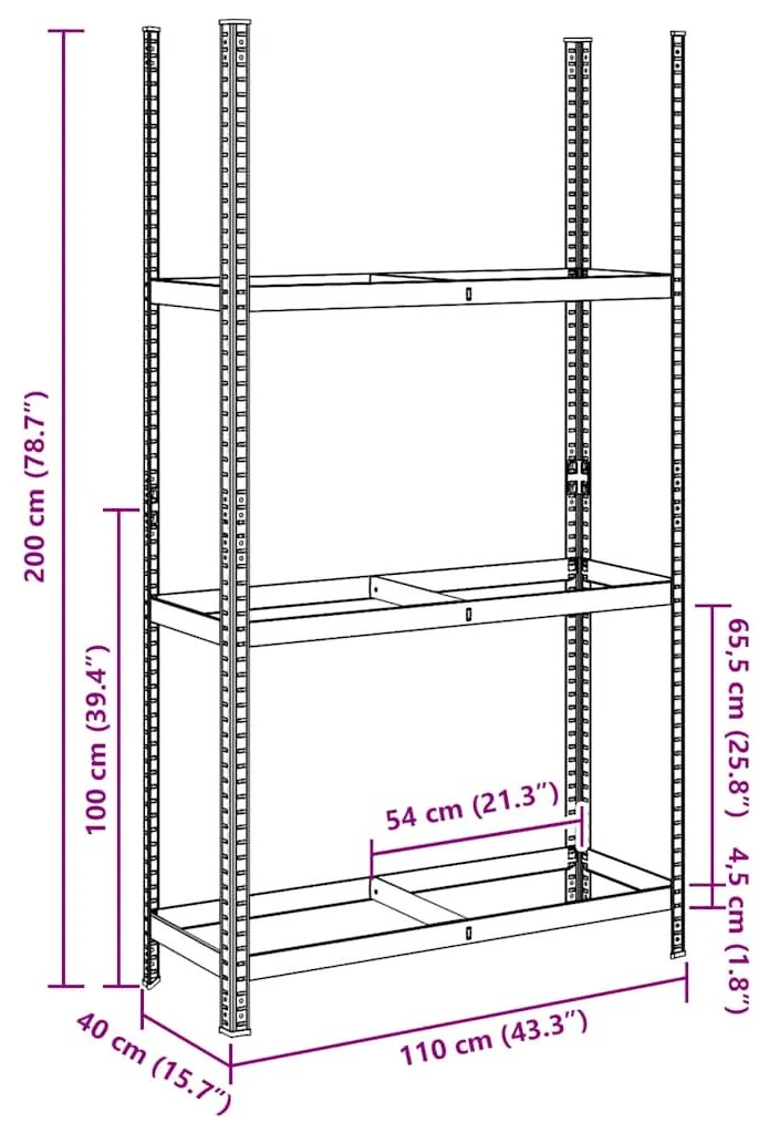 Prateleira para pneus de 3 camadas prateado 110x40x200 cm aço