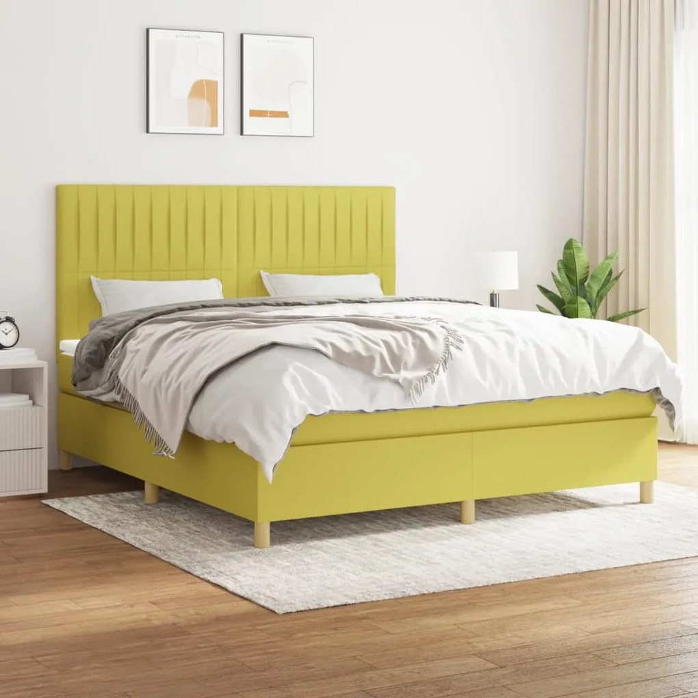 vidaXL Cama com molas/colchão 160x200 cm tecido verde