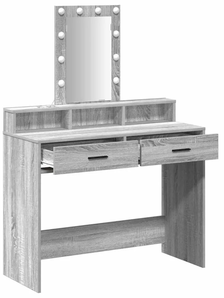 Mesa de Maquilhagem vidaXL com luzes LED Cinzento Sonoma 100x41x140 cm