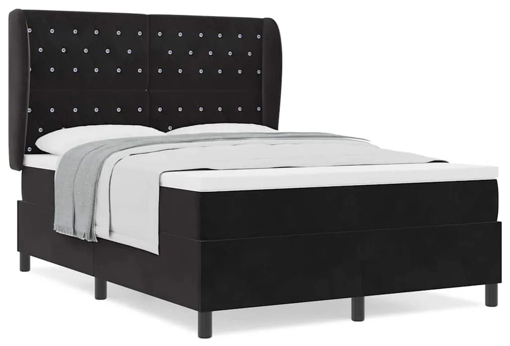 Cama Box com Colchão Preto 140x200 cm Veludo