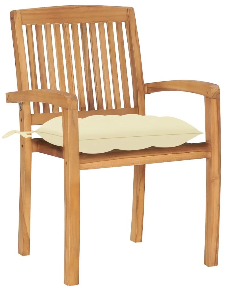 Cadeiras de jardim c/ almofadões branco nata 2 pcs teca maciça
