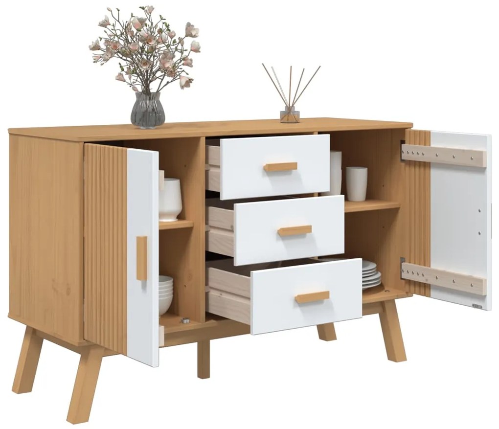 Aparador OLDEN 114x43x73,5 cm pinho maciço branco e castanho