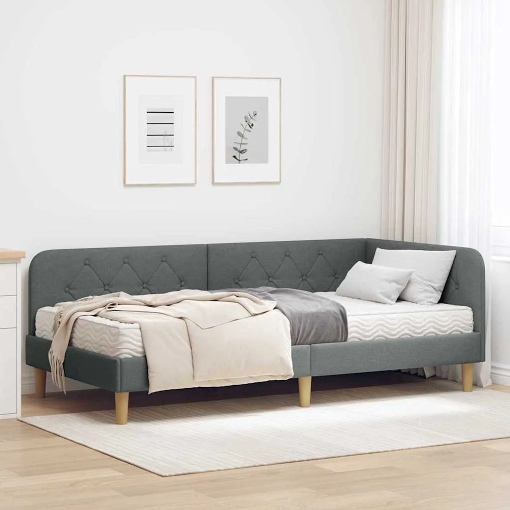 vidaXL Estrutura de Cama de Canto Cinza Escuro 100 x 200 cm tecido