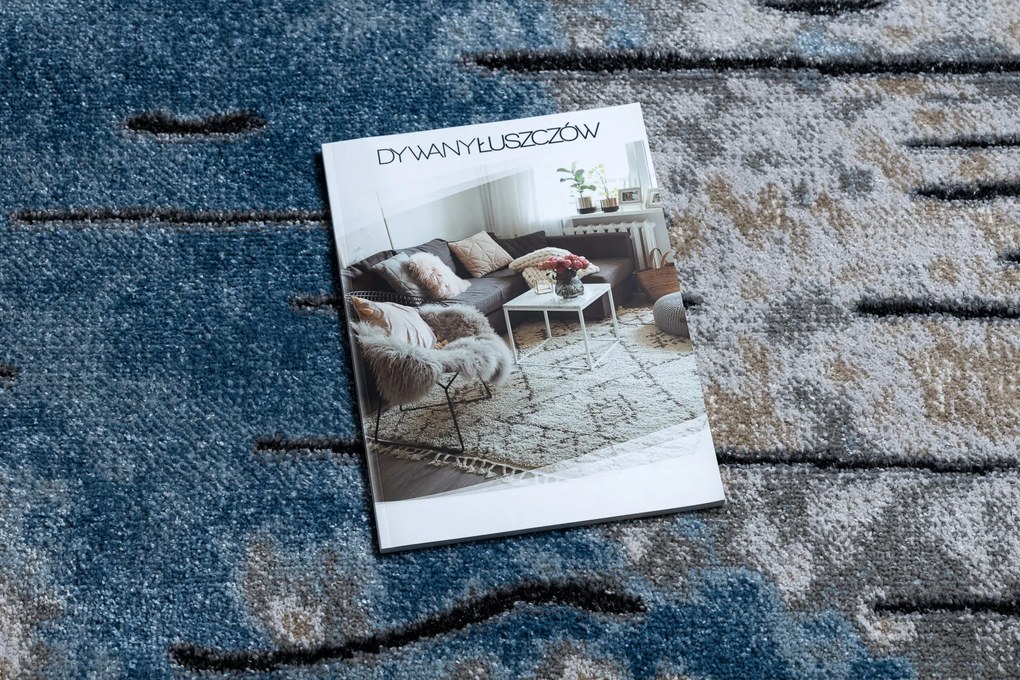 Tapete moderno COZY 8876 Rio - Structural dois níveis de lã azul