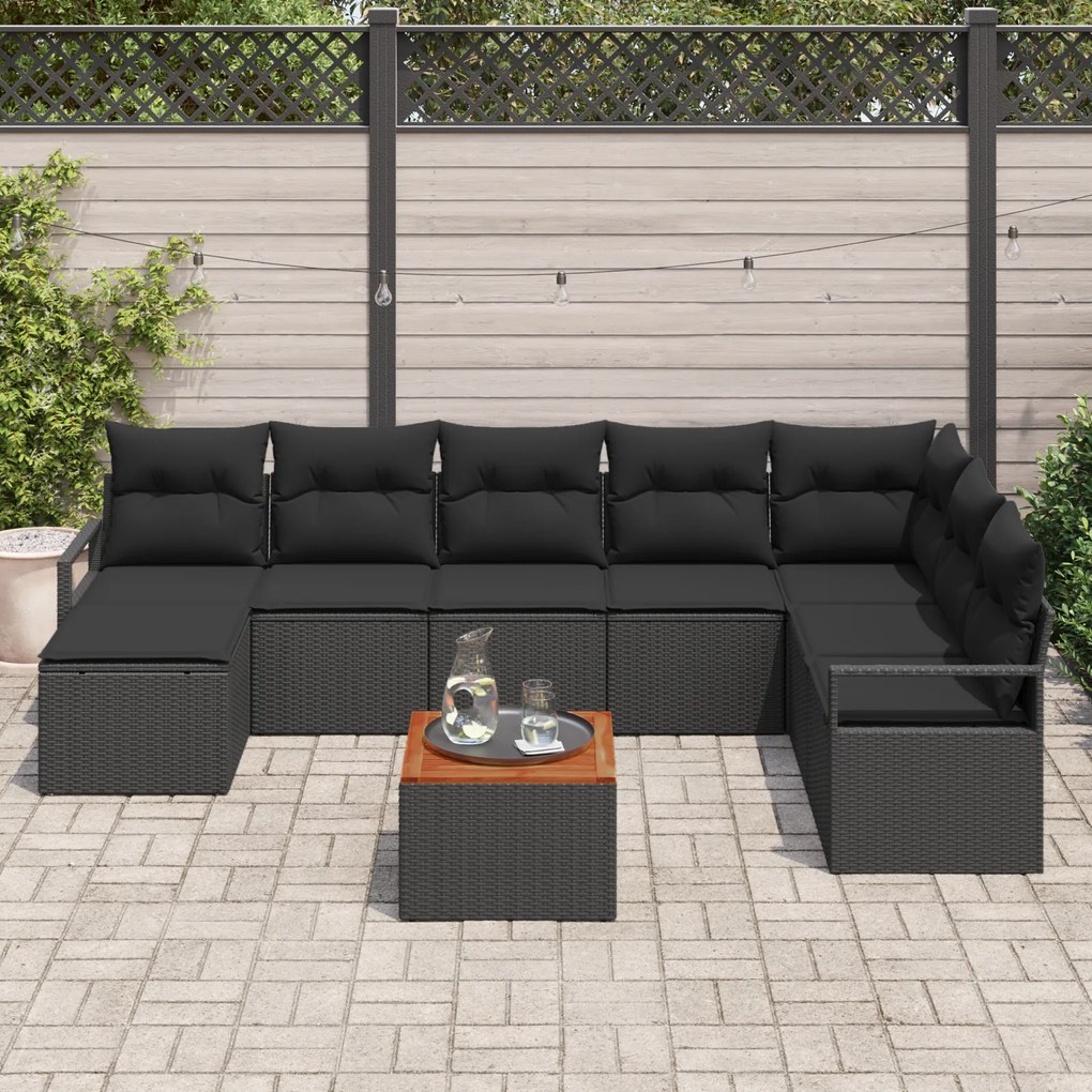Conjunto de Sofá de Jardim de 9 Peças com Almofadas Preto Rattan Sinté