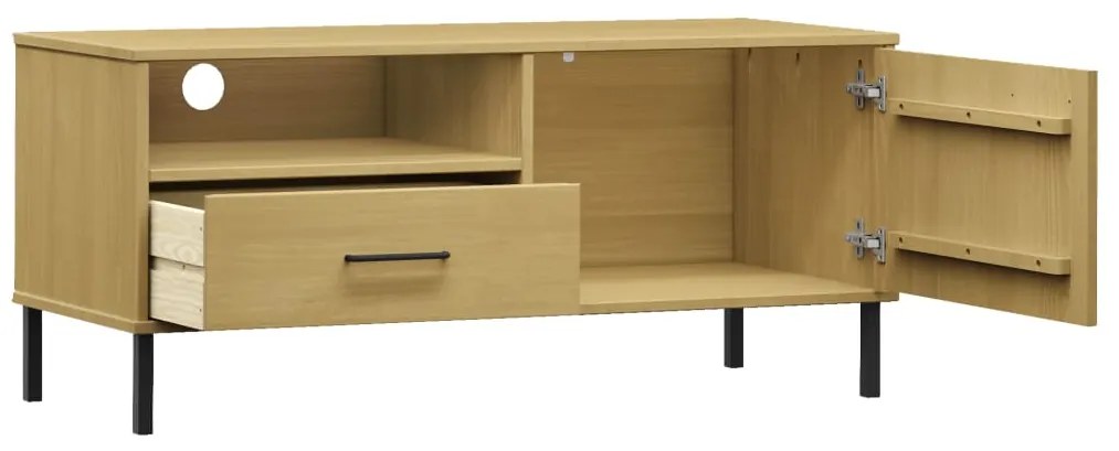 Móvel de TV c/ pernas de metal pinho maciço OSLO castanho