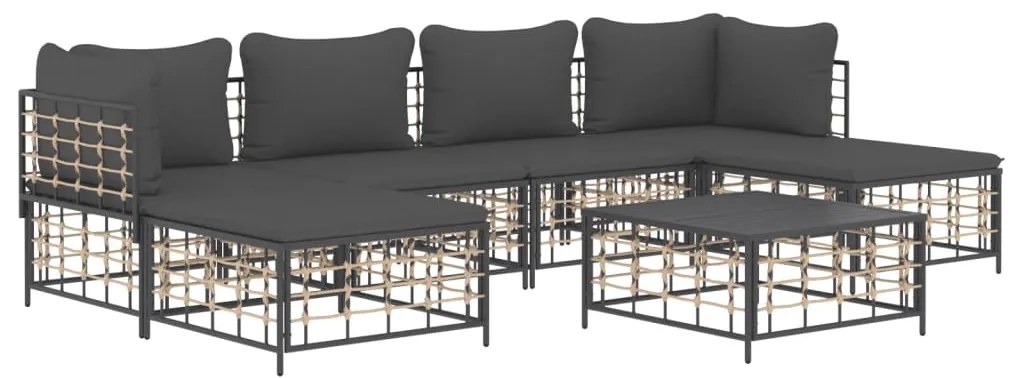 7 pcs conjunto lounge de jardim c/ almofadões vime PE antracite