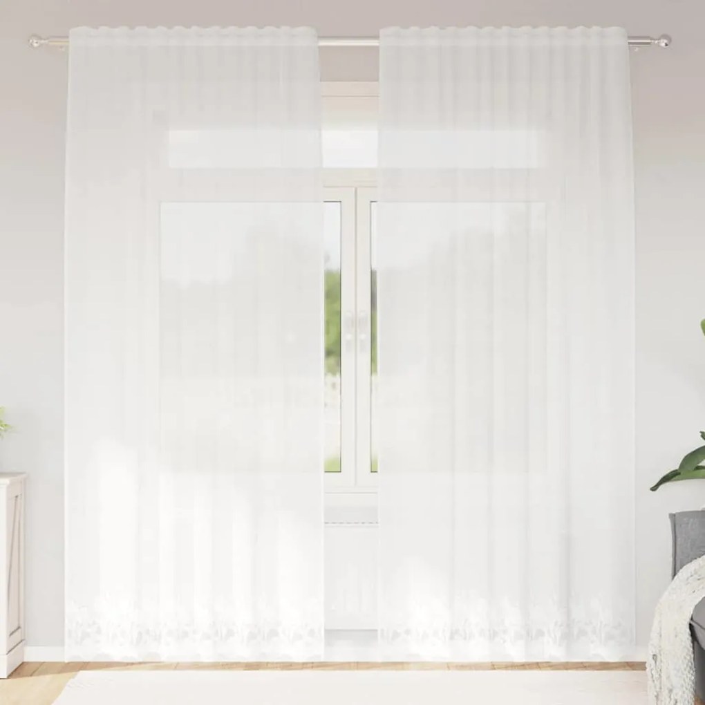 vidaXL Cortina de Renda com cortinas Floral Branco 220x150cm Poliéster