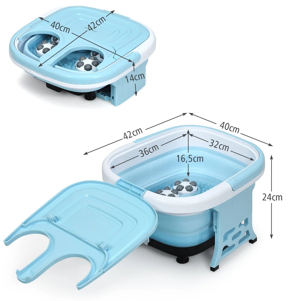 Massajador de pés portátil com função de bolha de temperatura ajustável e roletes electrónicos 42 x 40 x 24 cm Azul