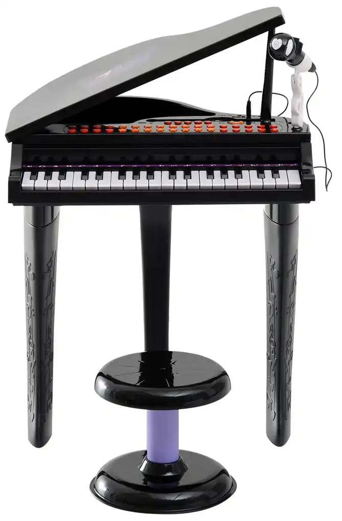 HOMCOM Piano para Crianças com 37 Teclas Piano Infantil com Microfone Banco  Luzes 22 Músicas e Entrada para MP3 e USB 48x39x69 cm Preto