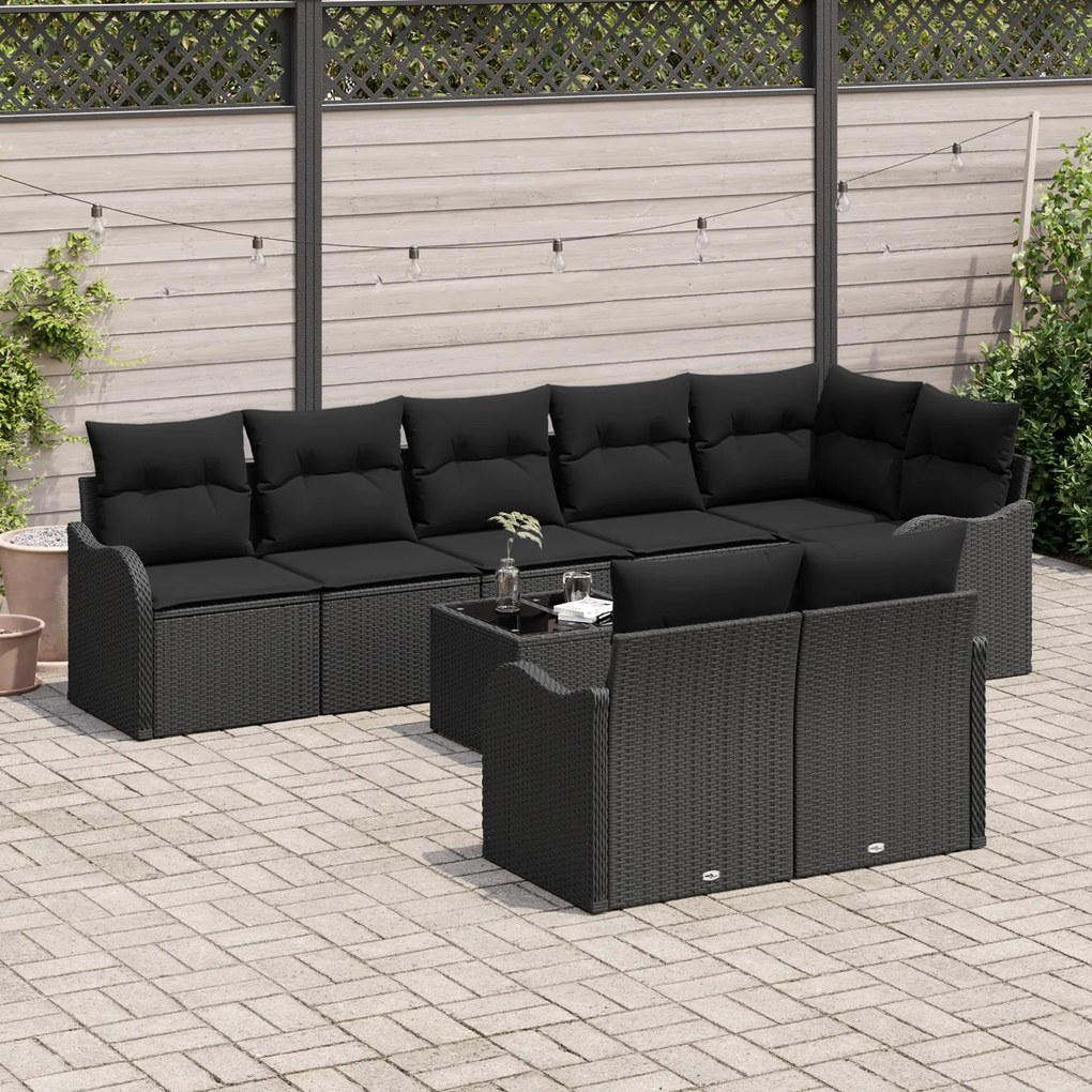 Conjunto de Sofás de Jardim de 9 Peças com Almofadas Beige de Rattan S
