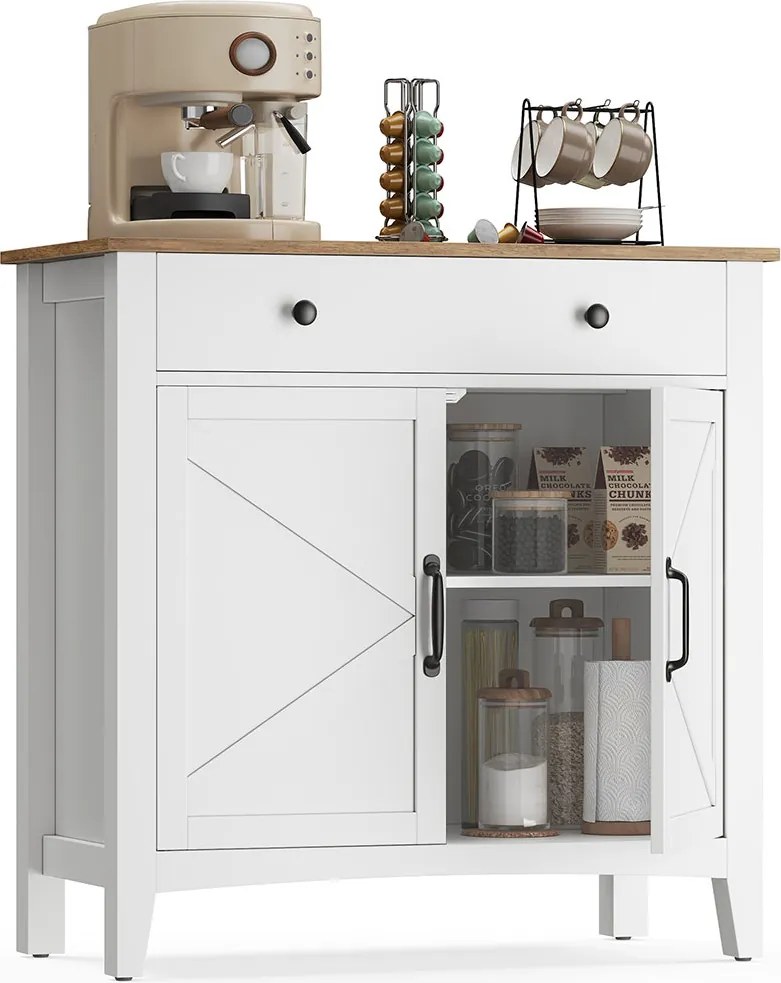 Armário de cozinha 40 x 80 x 80 cm com gavetas e portas em branco nuvem e castanho mel
