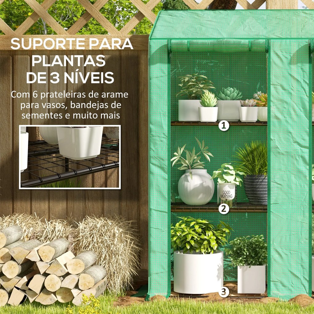 Estufa de Jardim de 3 Níveis Estufa de Terraço com Prateleiras Teto In