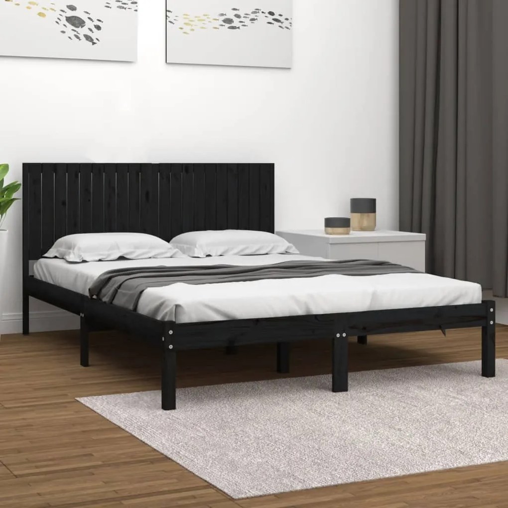 vidaXL Estrutura de cama 200x200 cm pinho maciço preto