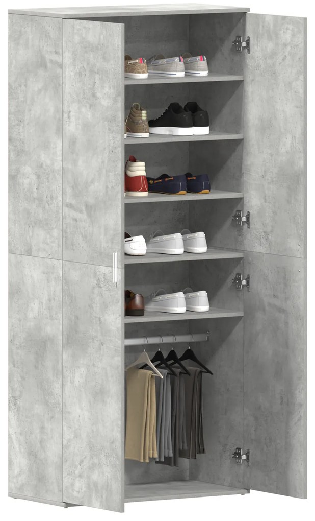 Guarda-Sapatos Cinza Concreto 80x39x180 cm de Madeira de Engenharia