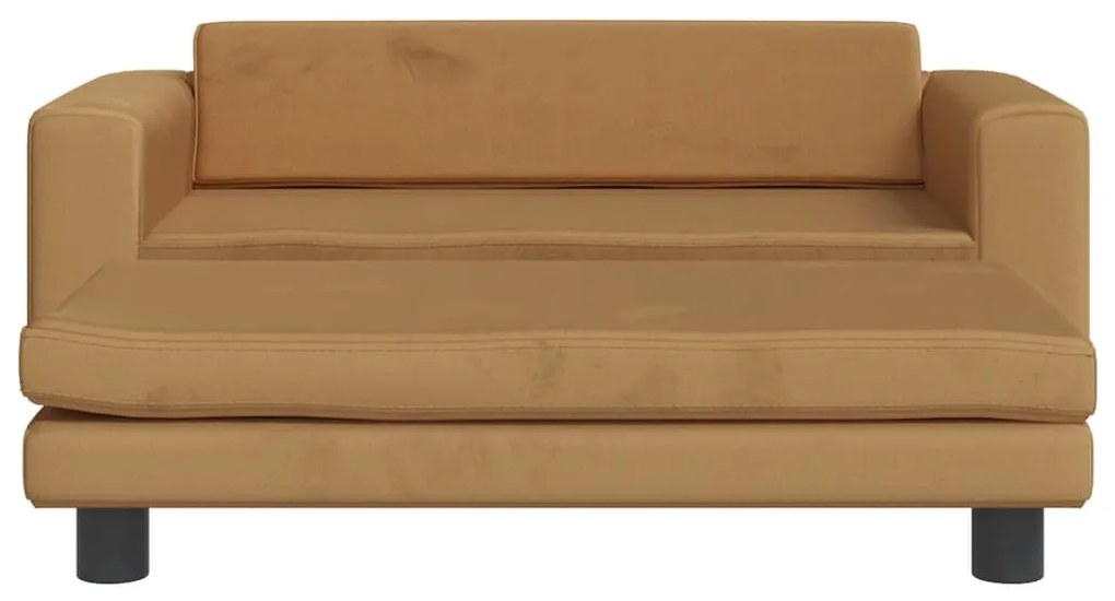 Sofá infantil com apoio de pés 100x50x30 cm veludo castanho