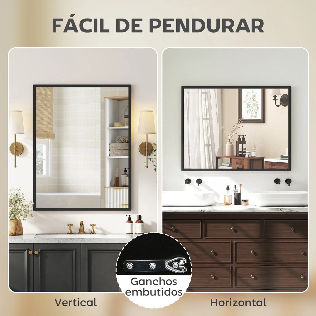 Espelho de Casa de Banho 70x90 cm Espelho de Parede Decorativo para Sala Entrada Corredor Horizontal ou Vertical Preto