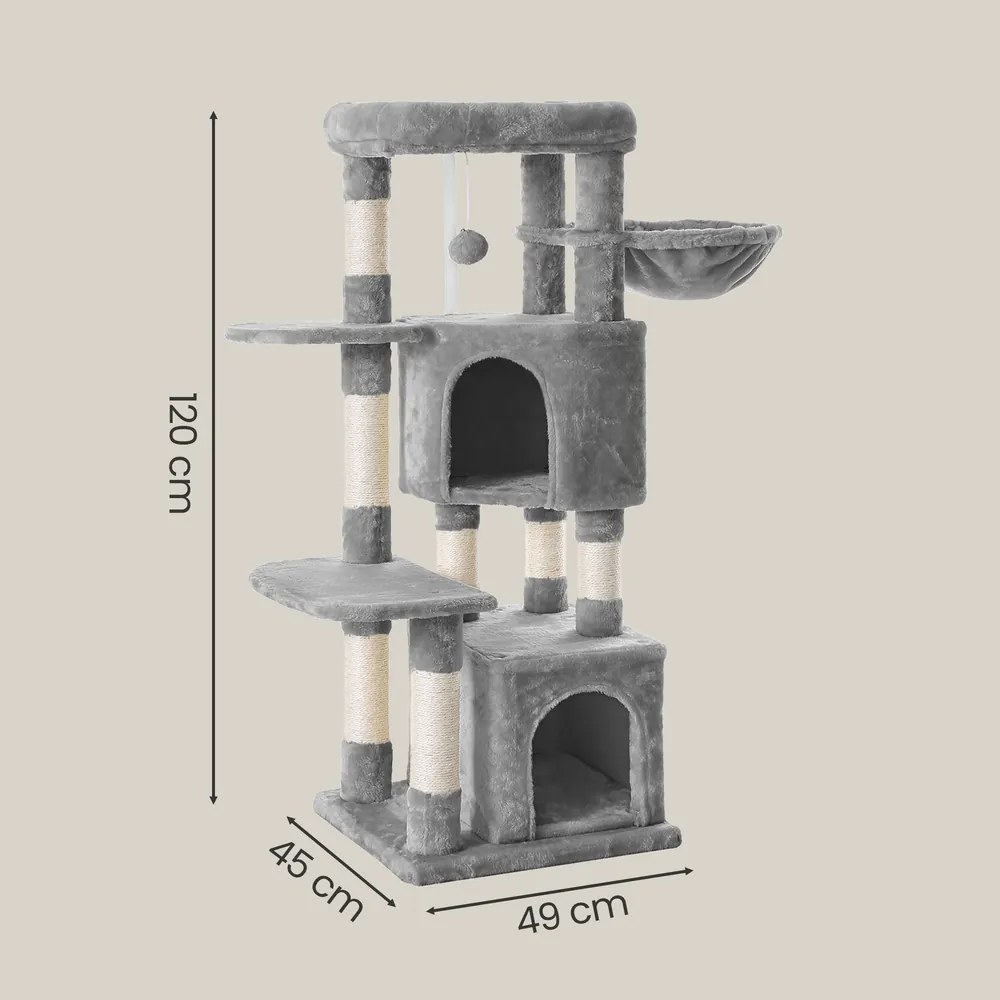 Arranhador para gatos 49 x 45 x 120 cm com plataforma grande cinzento claro