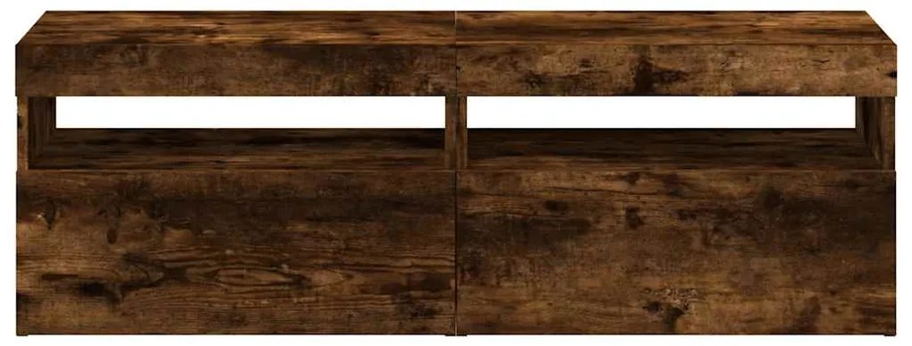 Mesas cabeceira c/ LEDs 2 pcs 60x35x40 cm carvalho fumado