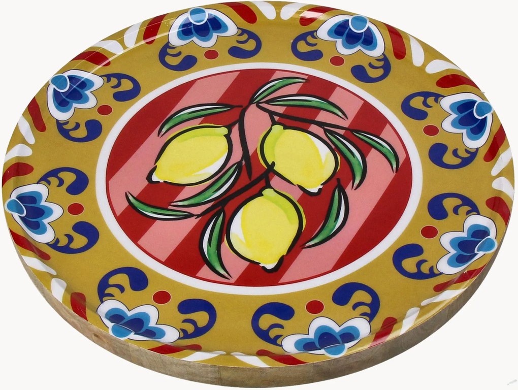 Pratos decorativos em madeira de manga Lemon, conjunto de 4