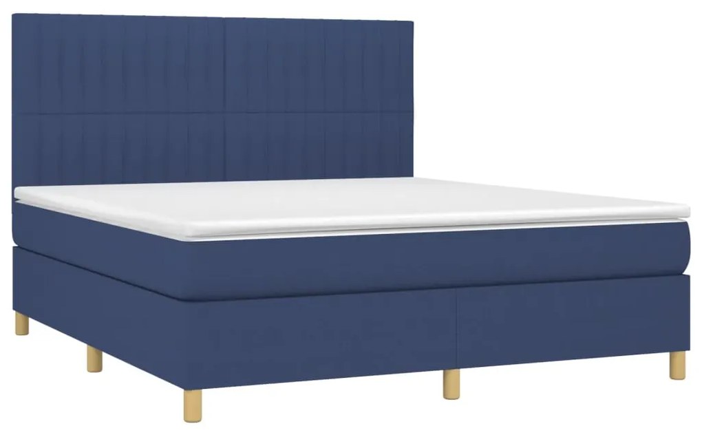 Cama box spring c/ colchão e LED 180x200 cm tecido azul