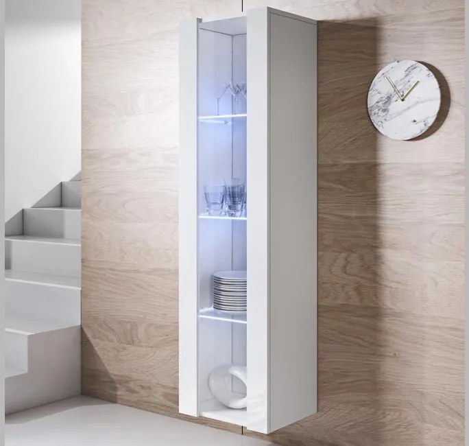 Vitrine de Parede Cascais – 40x165 cm – Branco com LED Azul