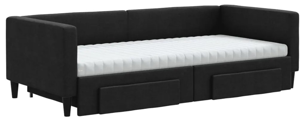 Sofá-cama com gavetão e gavetas 90x190 cm tecido preto
