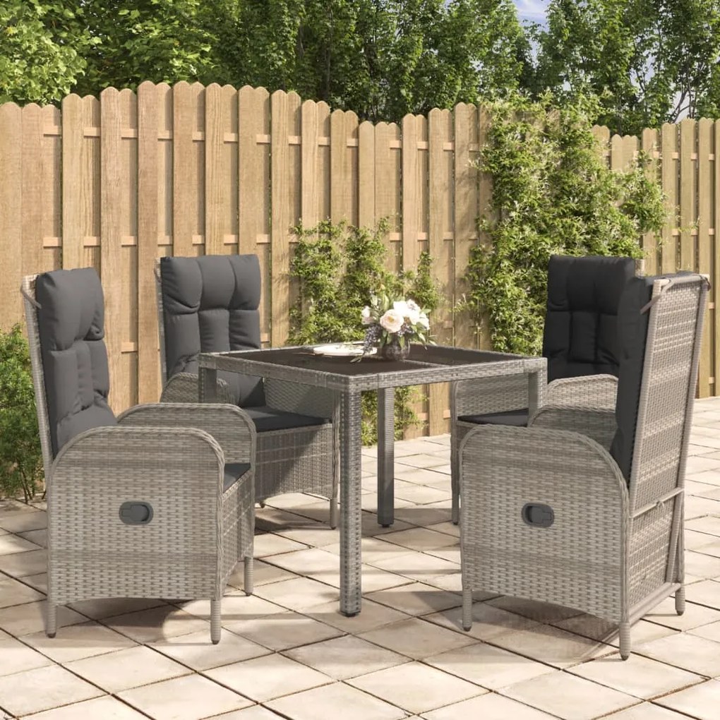 vidaXL 5 pcs conjunto de jantar p/ jardim c/ almofadões vime PE cinza