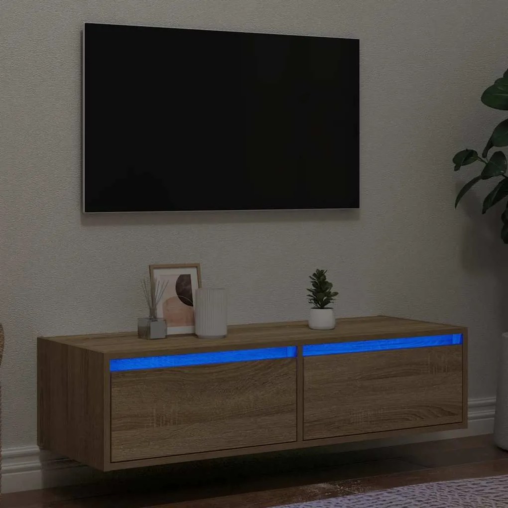 Móvel de TV com luzes LED 100X35,5x25 cm carvalho sonoma