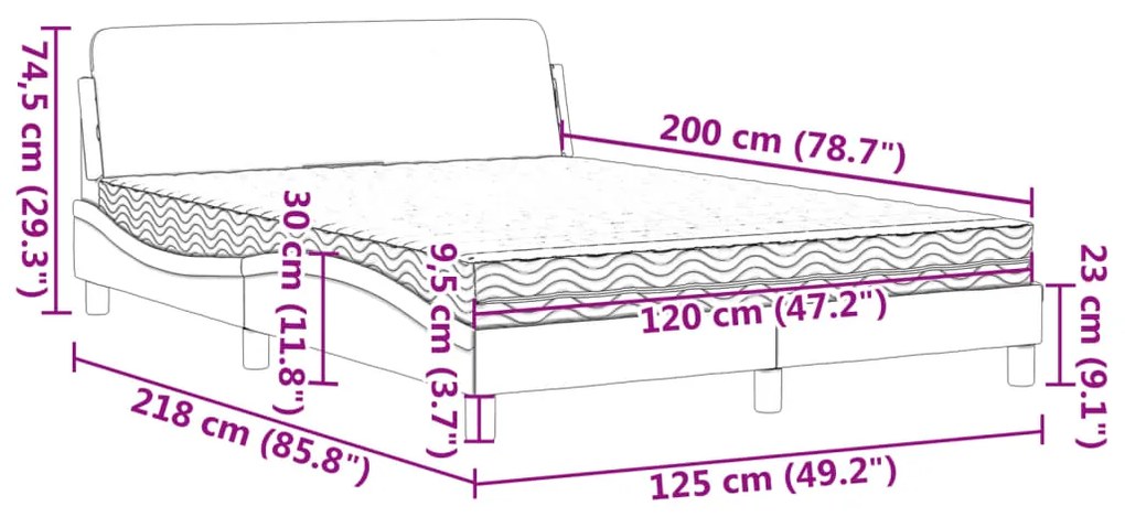 Cama com colchão 120x200 cm tecido cinza-claro