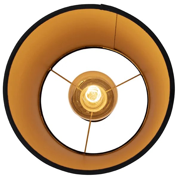 Candeeiro de teto com abajur de veludo preto e dourado 25 cm - Combi Preto Clássico / Antigo