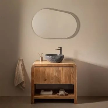 Conjunto De Móvel De Casa De Banho Em Madeira De Acácia Vacry Castanho Acácia & Irregular Em Cimento Preto - Sklum