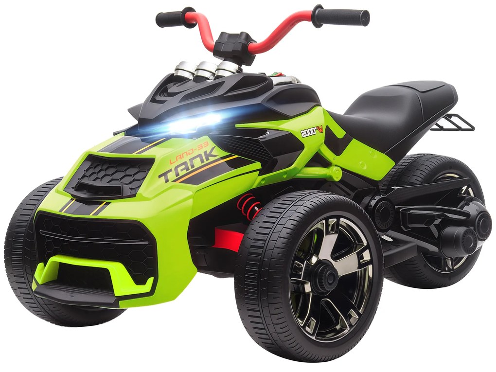 Mota Elétrica para Crianças 12V com 2 Motores Velocidade até 5 km/h 3 Rodas Faróis Buzina Música 113x74x63 cm Verde