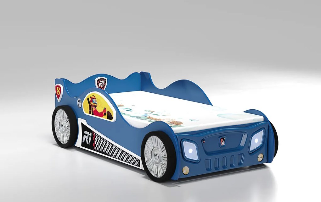 Cama para criança, Carro de Corrida Monza Grande Com Luzes LED, Oferta colchão e estrado 205 x 115 x 62 cm Azul