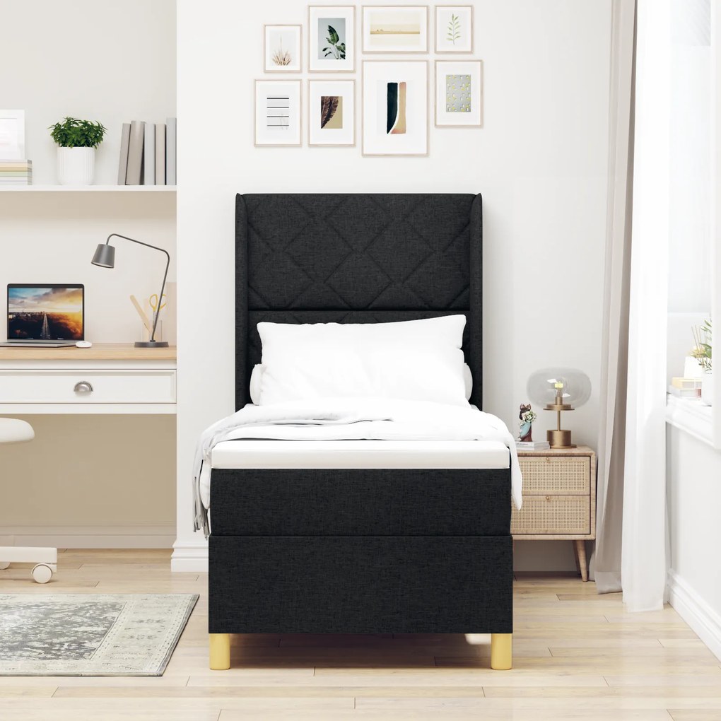 Cama Box com Colchão vidaXL Preto 80x200 cm Tecido