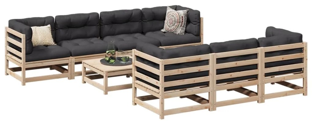 8 pcs conjunto sofás de jardim com almofadões pinho maciço