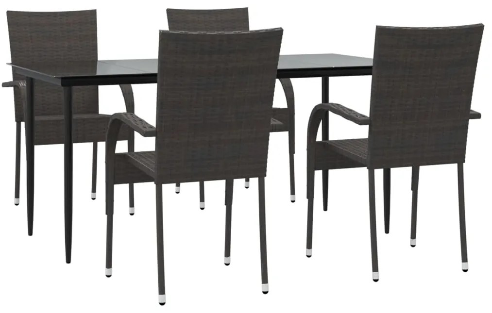 5 pcs conjunto de jantar para jardim vime PE castanho