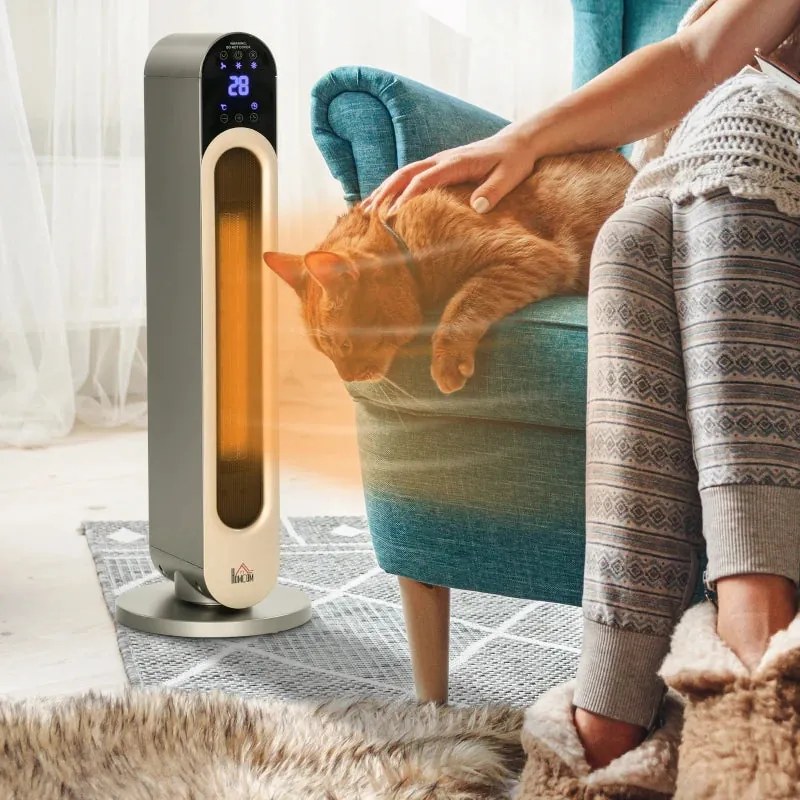 Aquecedor Cerâmico de Torre 1100/2200W com Controlo Remoto, Temporizad