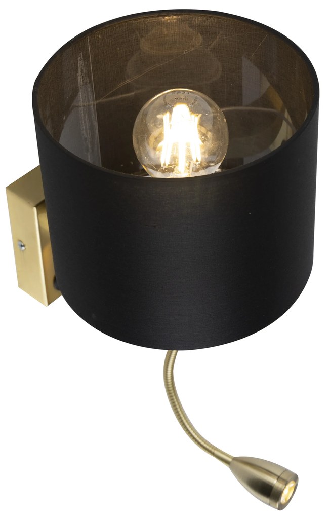 LED Candeeiro de parede Art Déco dourado com USB e cúpula preta - Brescia Moderno