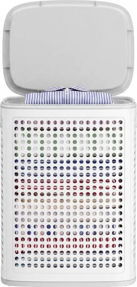 Cesto de roupa suja em plástico, cesto de 75 L, 42,5 x 33 x 57 cm branco-cinzento