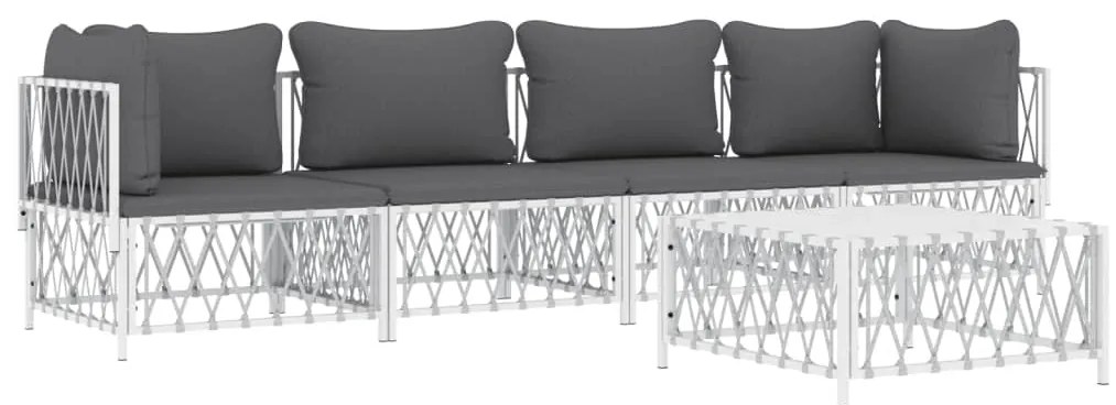 5 pcs conjunto lounge de jardim com almofadões aço branco