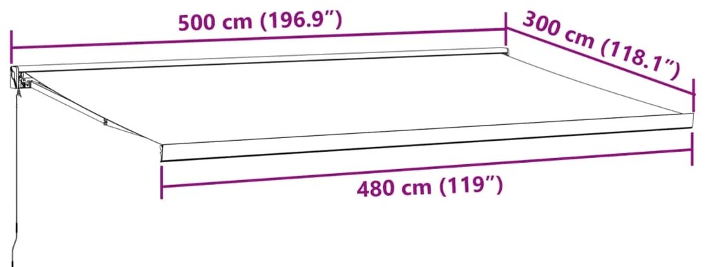 Toldo retrátil manual 500x300 cm castanho