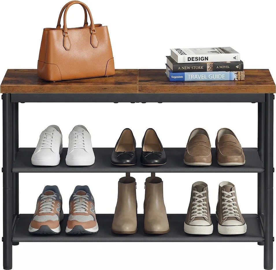Sapateira, Estante para sapatos em metal com 3 prateleiras 30 x 75 x 50,5 cm castanho-preto