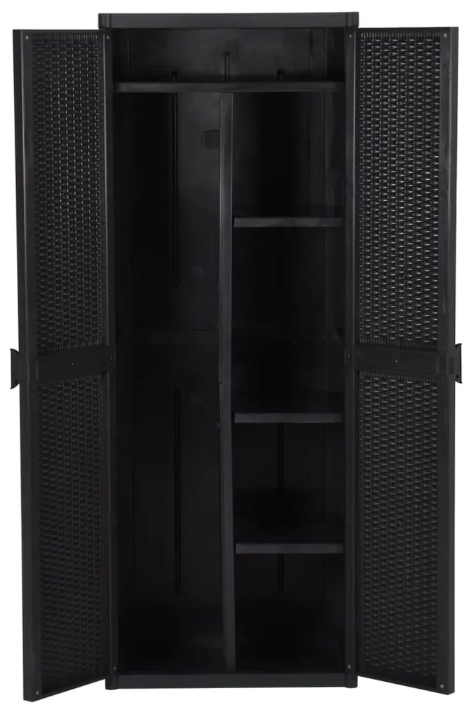 Armário de arrumação para jardim 65x45x172 cm vime PP preto