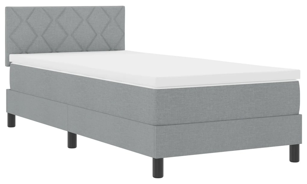 Cama Box Spring com Colchão e LED Cinza Claro 90x190 cm Tecido