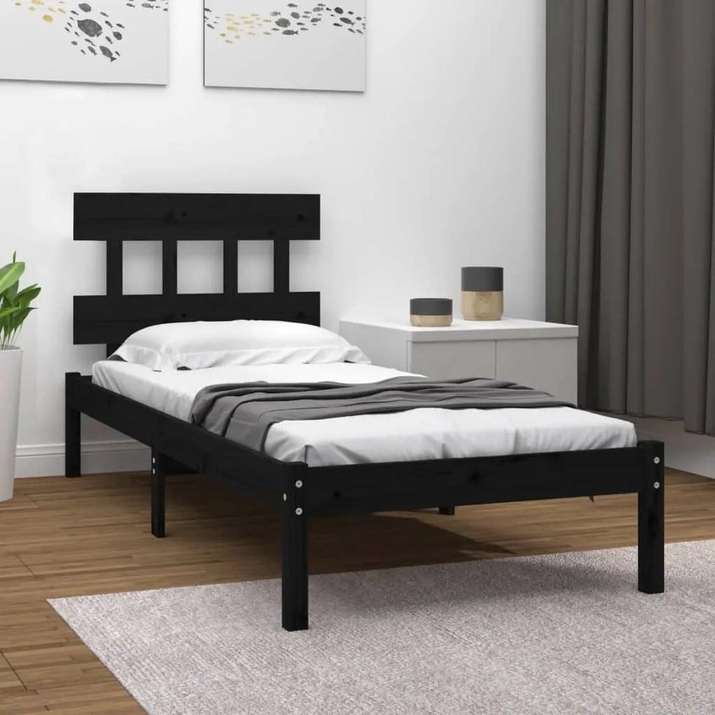 vidaXL Estrutura de cama solteiro 90x190 cm madeira maciça preto
